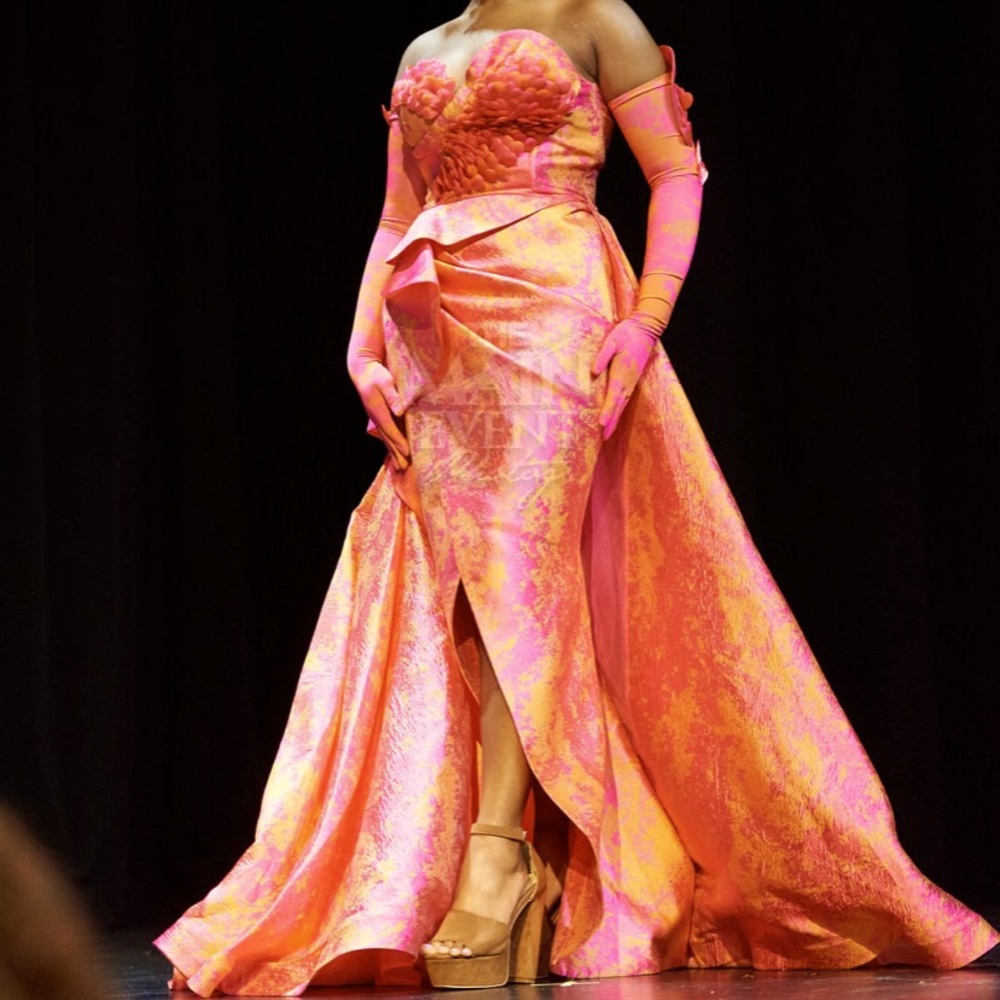 MNM Couture Orange and Fuchsia Evening Gown